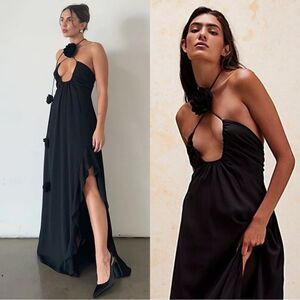 For Love & Lemons Desiree Maxi Black Dress Free People Size M